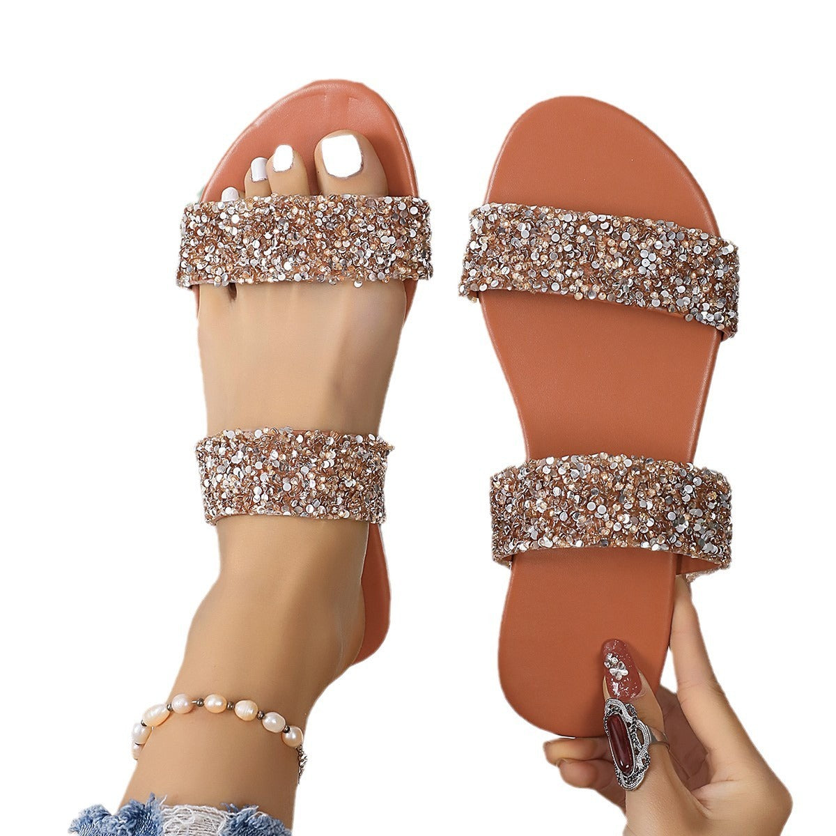 Sandales Déesse – Double Bride Strass & Confort Été