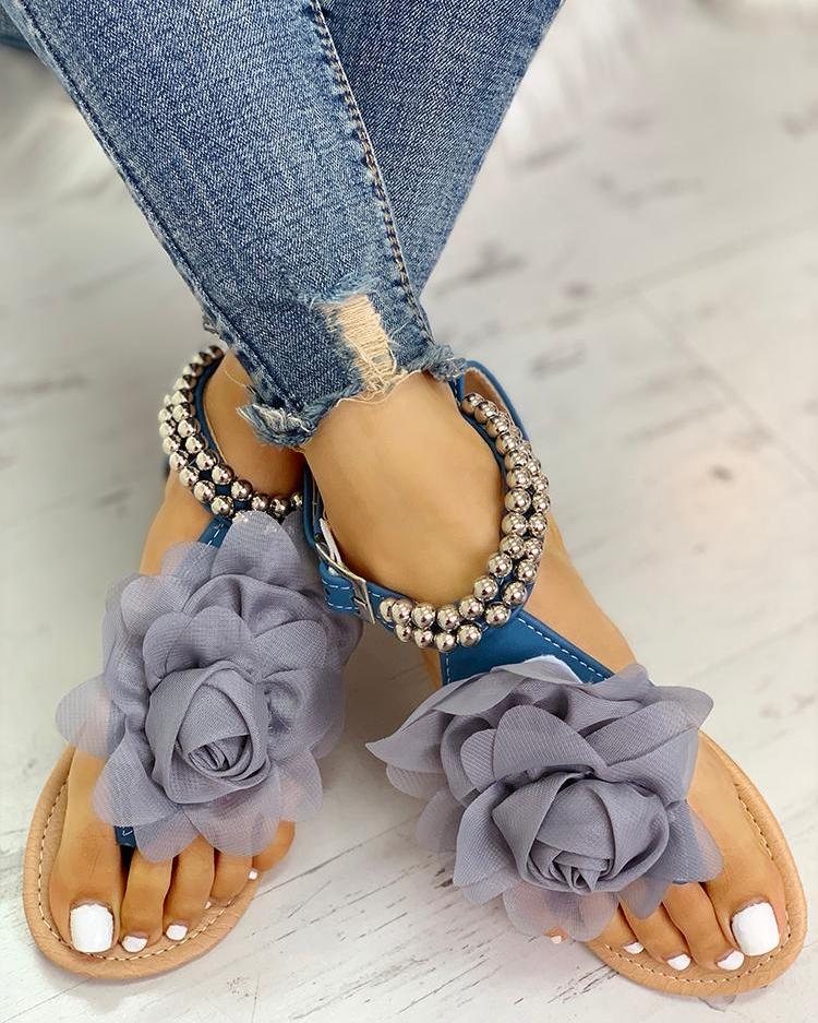 Sandales Flora Élégance – Perles & Fleurs 3D