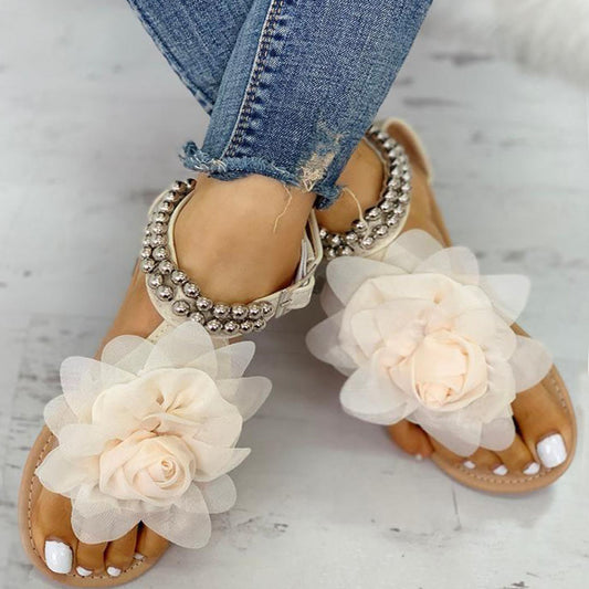 Sandales Flora Élégance – Perles & Fleurs 3D