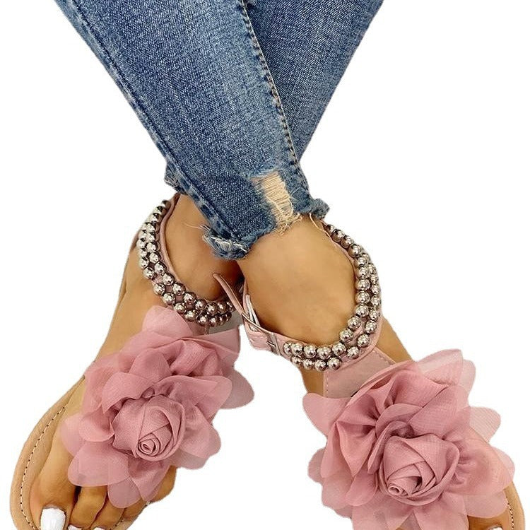 Sandales Flora Élégance – Perles & Fleurs 3D