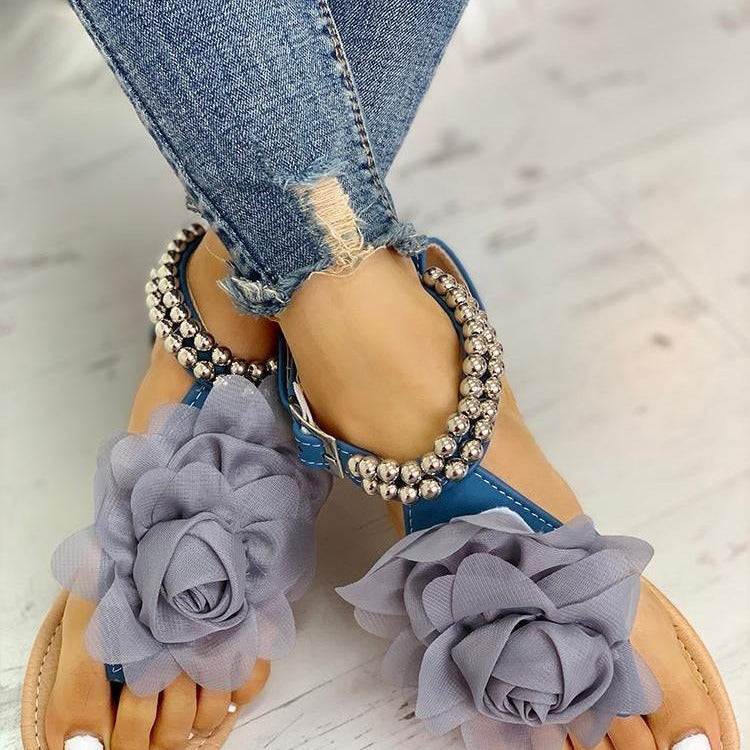 Sandales Flora Élégance – Perles & Fleurs 3D